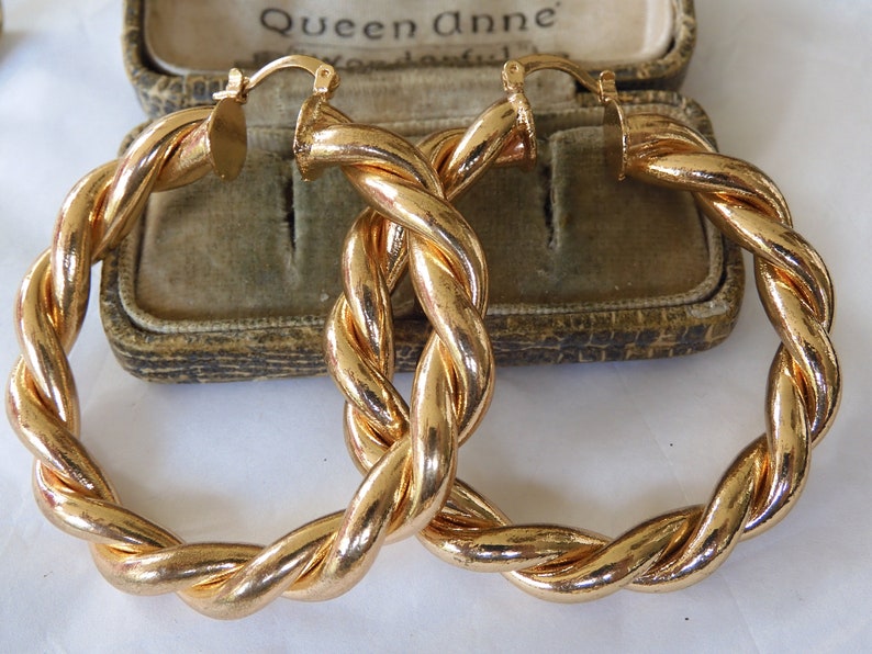 Gorgeous vintage 1970s HUGE Gold Tone HOOP Earrings