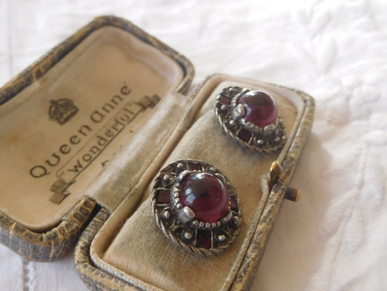 Lovely Decorative Vintage 1960s Purple Glass Cabochon Earrings signed MIRACLE