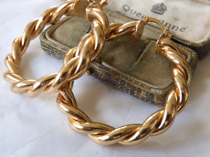 Gorgeous vintage 1970s HUGE Gold Tone HOOP Earrings