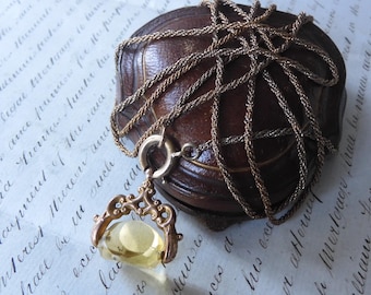 Antique Victorian Rolled Gold Chain Necklace with Citrine Fob