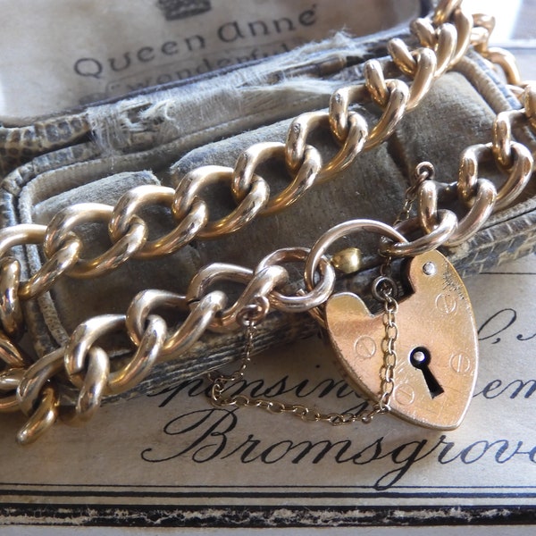 Wonderful Vintage 1950s 9ct ROLLED Gold Chain Gate Bracelet with HEART clasp