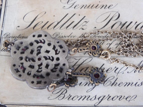 Antique Victorian Ruby Paste Floral Pendant: Ster… - image 8