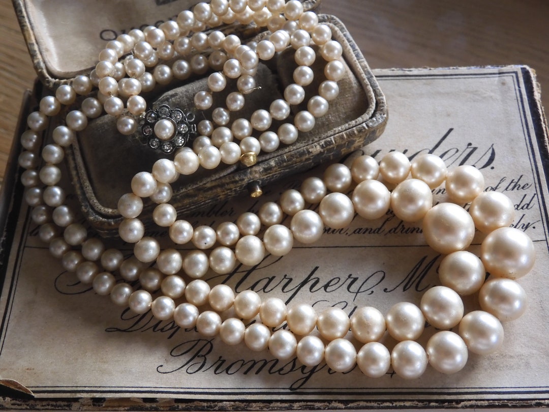 Gorgeous Vintage 1950s Double Strand Simulated PEARL Bead Necklace With ...