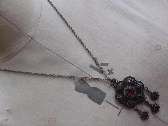 Antique Victorian Ruby Paste Floral Pendant: Ster… - image 9