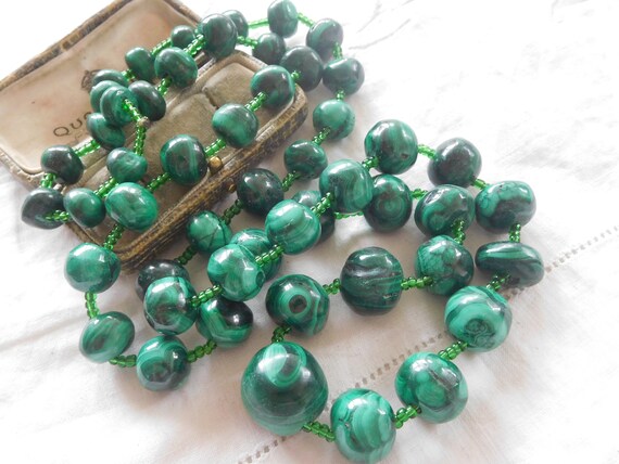 Lovely Heavy LONG Vintage 1980s Genuine Malachite