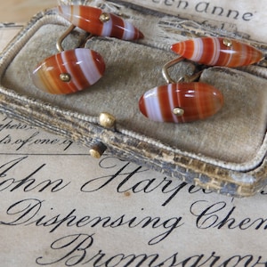 Stunning Antique VICTORIAN Banded Agate Carnelian Cufflinks