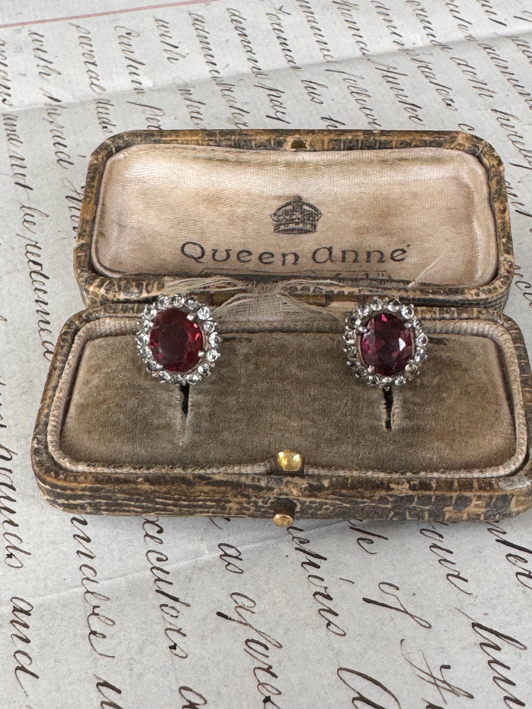 Beautiful Vintage 1960s Sterling Silver Garnet paste crystal stud earrings