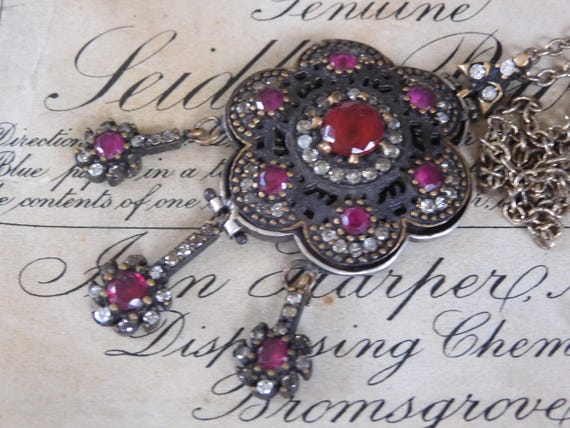 Antique Victorian Ruby Paste Floral Pendant: Ster… - image 7