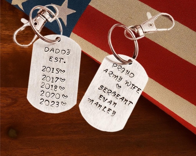 US Military or Law Enforcement themed Hand Stamped Dog Tag Keychains