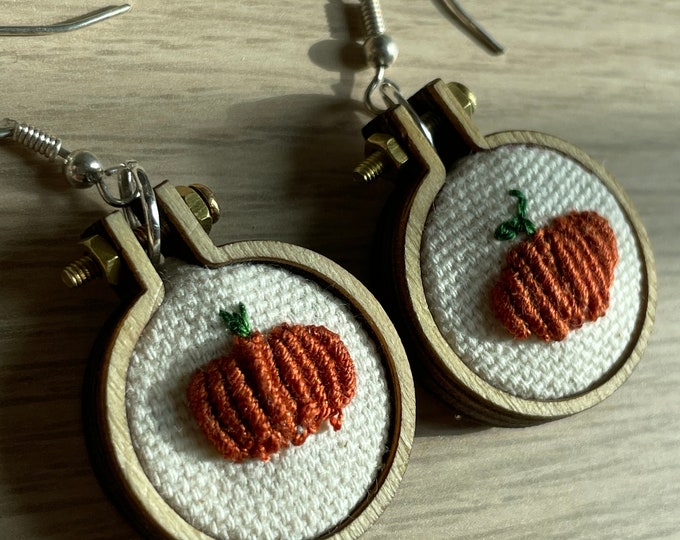 Hand Embroidered Pumpkin Earrings