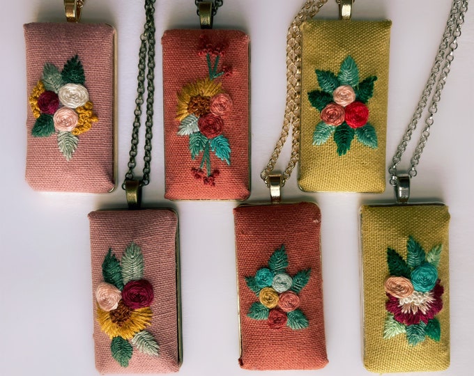 Floral Hand Embroidered Pendant Necklaces