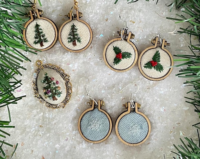 Hand Embroidered Christmas Earrings and Pendants