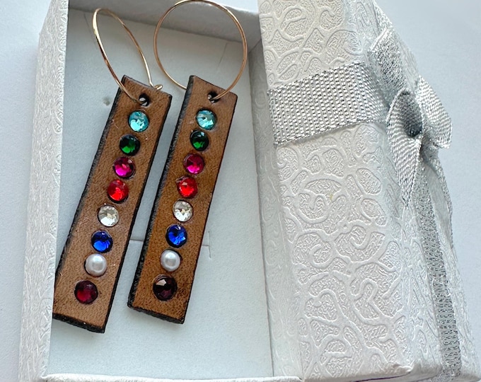Handmade Leather Birth Stone Earrings