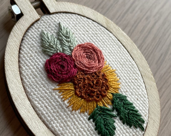 Hand Embroidered Rose and Sunflower Necklace