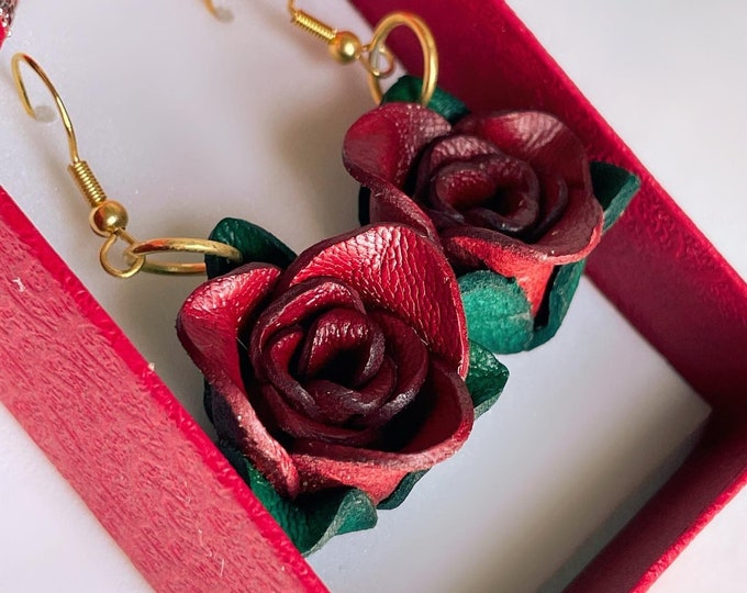 Handmade Leather Rose Earrings