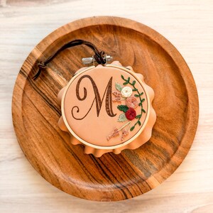 Leather Burned and Hand Embroidered Initial Ornaments