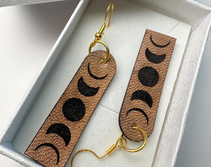 Leather burned Moon Phase Earrings