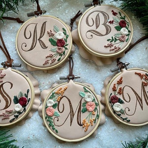 Leather Burned and Hand Embroidered Initial Ornaments