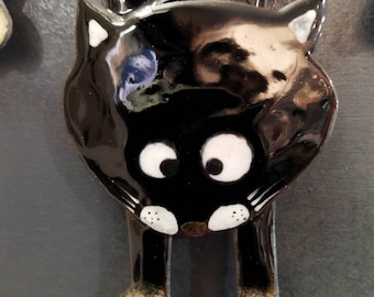 Cat"?" / Black and white cat wall decoration - enamels on copper - created and produced by Z'émaux