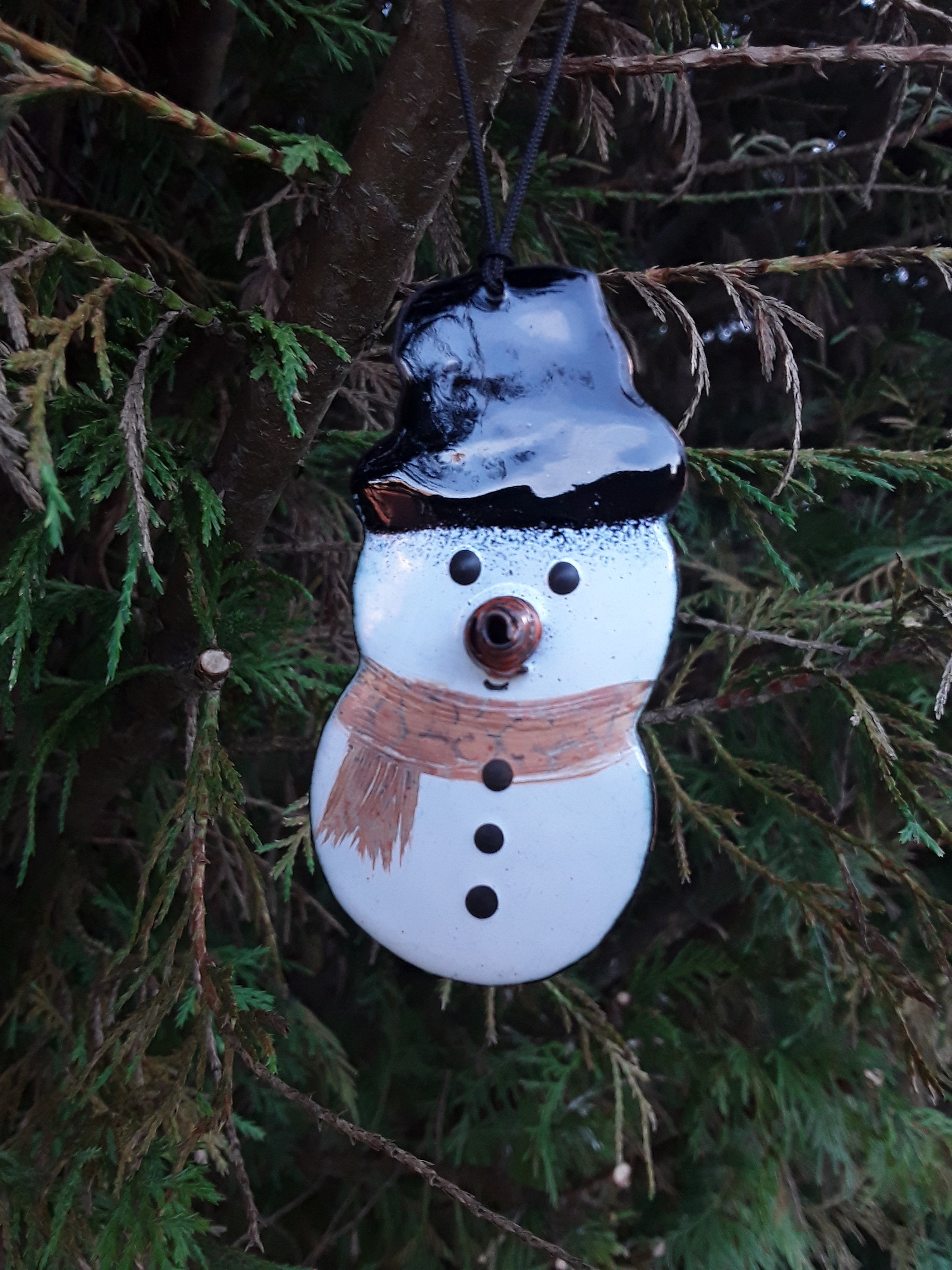 Decoration de Noël - Bonhomme Neige - Émaux sur Cuivre - Artisanat d'art