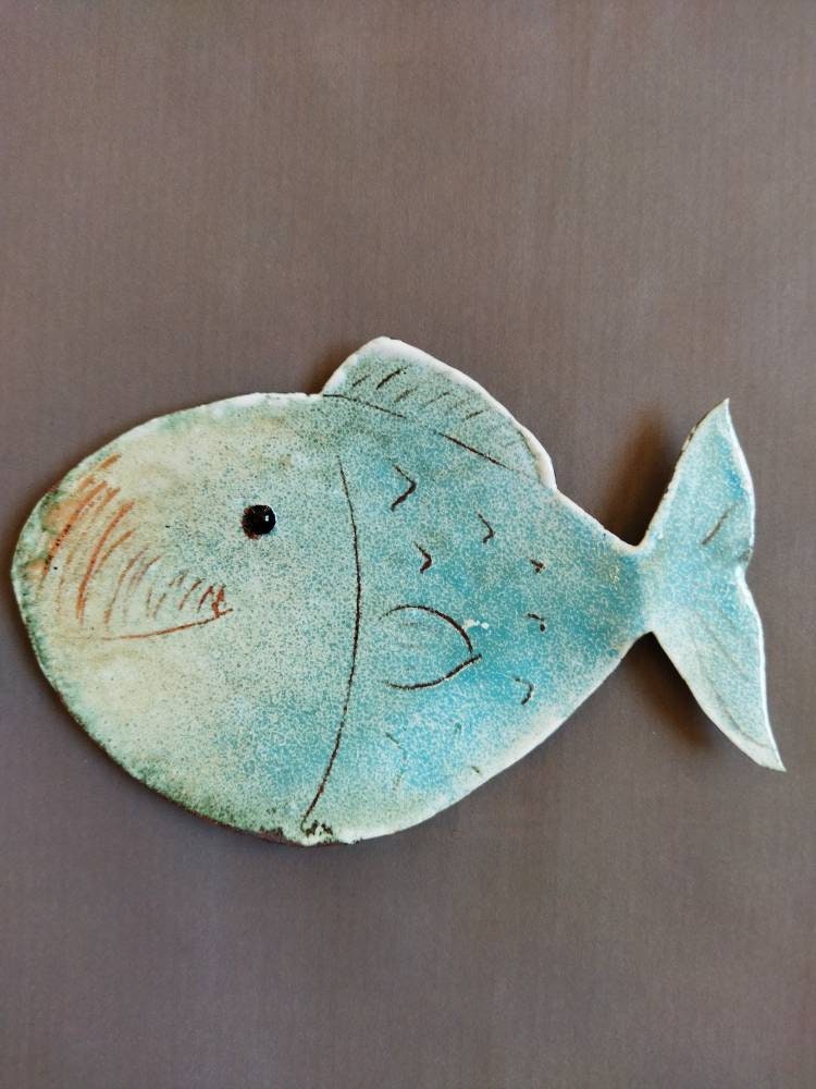 Poisson Bleu- Coupelle Sachet de Thé - Accessoire Maison Fabrication Française en Émail sur Cuivre