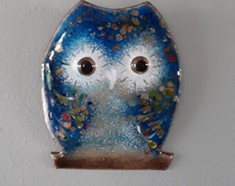 Émaux , décoration murale intérieur/extérieur "La Chouette bleue ", création Les z'émaux