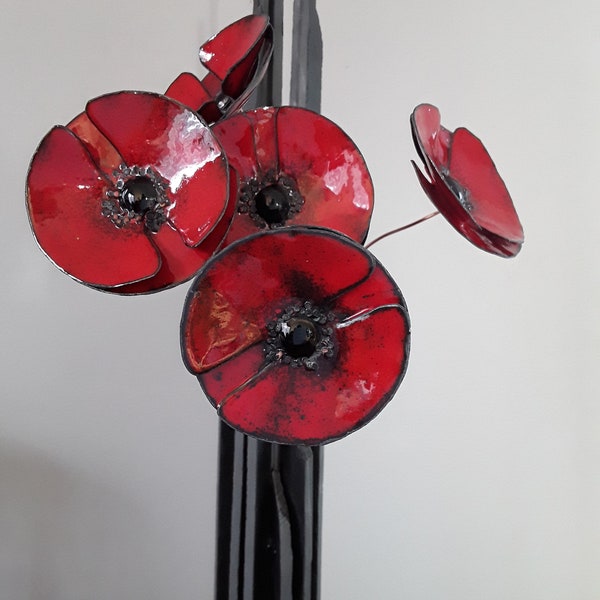 Coquelicot- accessoire de décoration maison fleur- emaux sur cuivre