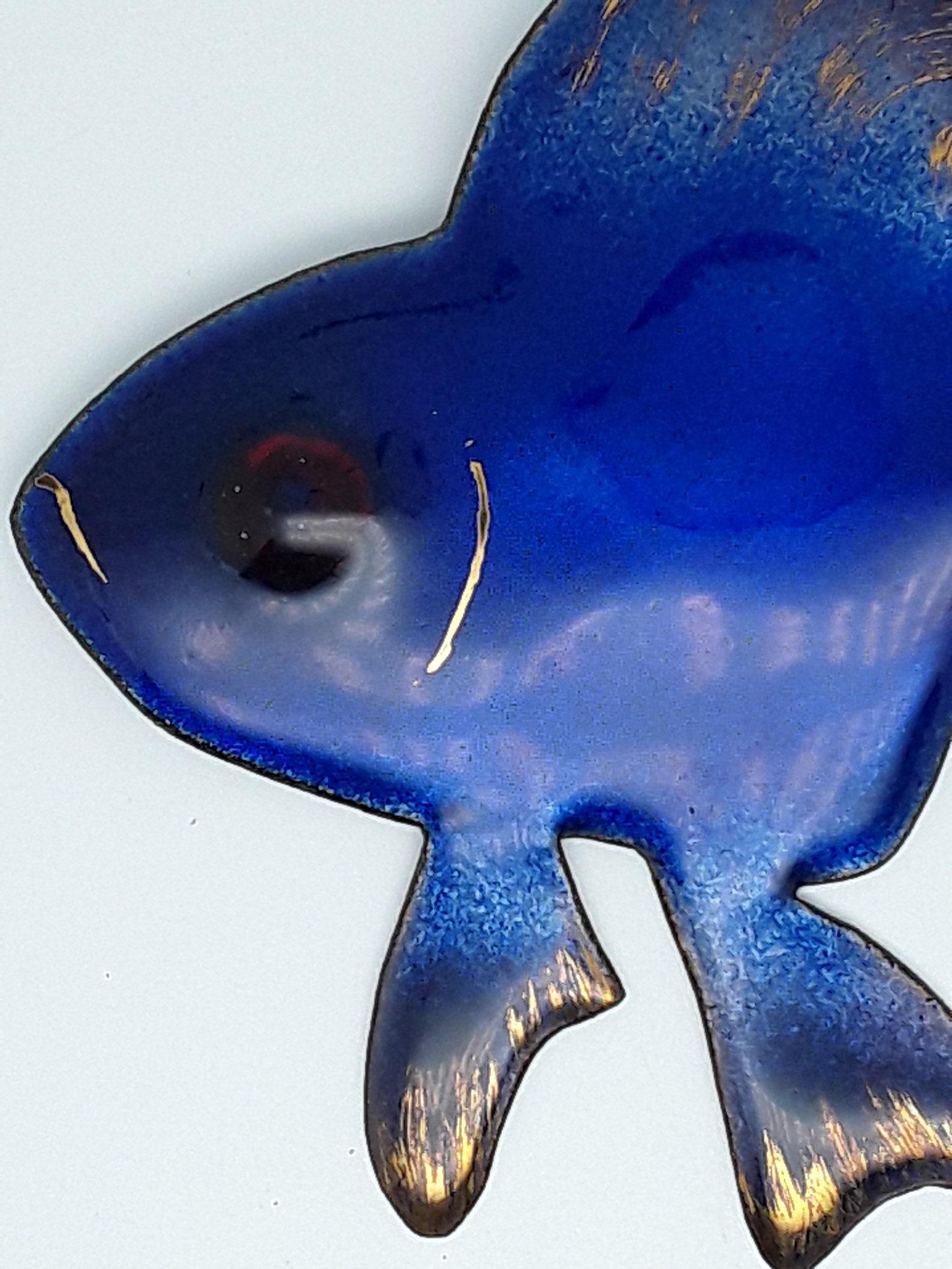 Grande Broche Poisson Vintage En Or Estampillé - Émaux Bleu Et Jaune, état Impeccable