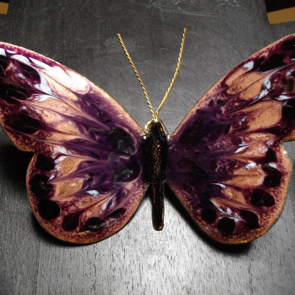 Emaux sur cuivre décoration murale intérieur / extérieur," Papillon violet", création les z'émaux