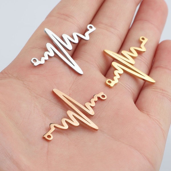 Heartbeat Connector, Necklace Collector , Electrocardiogram Charm,  Connector , Findings，lightning pendant,jewelry making