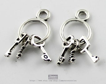 10pcs 13x24mm Cute Antique Silver Keys Charm Pendant