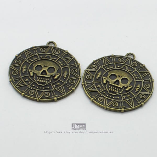 3 pcs 39x39mm Antique Brass  Pirates of the Caribbean Aztec Charm pendants