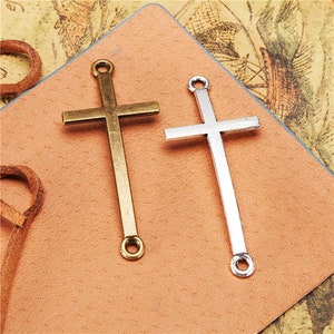20pcs 22x52mm  Antique Silver sideways cross charm connector