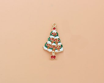 5 Pcs enamel Christmas tree charms,Christmas charm