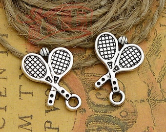 20pcs 18x14mm Tennis Racket Charms Antique Silver