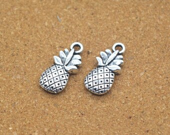 30pcs 9x19mm Pineapple Charms Antique Silver Tone Double Sided