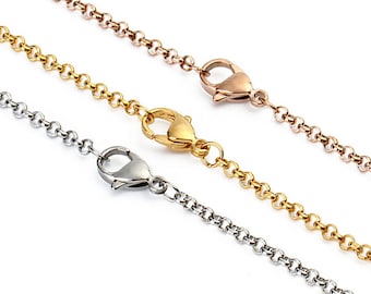 2pcs Handmade Stainless Steel Necklace Chain: Rose Gold, Gold, Silver