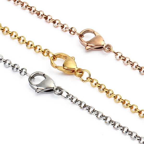 2pcs Stainless steel chain, Handmade chain, Necklace chain，Nickel free，Thin chain，Bulk chain,Rose Gold ,Gold--T012