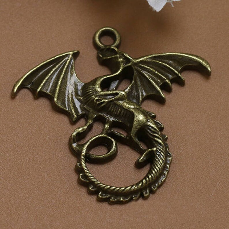 10pcs 47x43mm Antique bronze Flying Dragon Charms Pendants image 2