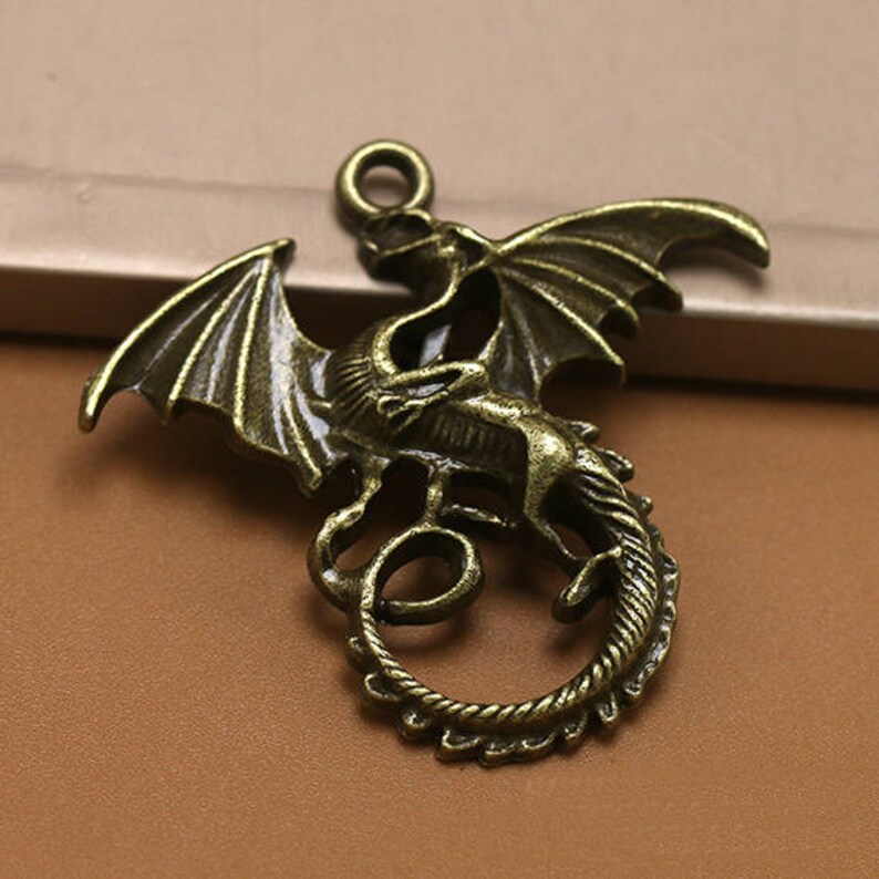 10pcs 47x43mm Antique bronze Flying Dragon Charms Pendants image 1