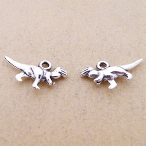 25 Antique Silver Dinosaur Charms: 3D Dino Pendants (4x12x20mm)