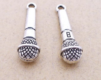 20pcs Antique Silver Microphone 3D Charms Tone