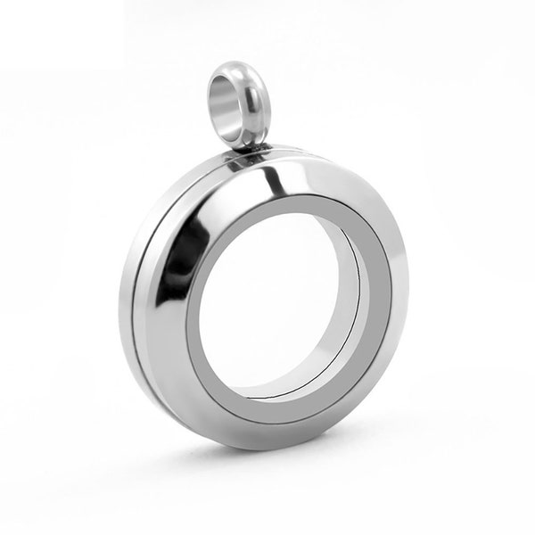 20-30mm Stainless steel Round Glass Locket Charms Pendants, box Charms ,Rotate Open Lockets