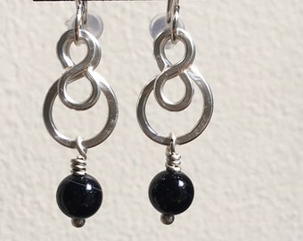 Double Infinity Gemstone Birthstone Dangle Earrings on Hand-formed Wire