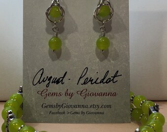 August Peridot Birthstone Bracelet, Gemstone Bracelet and Earring Set, Peridot Gemstone, Gift Set