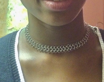 Chainmaille Choker,choker,choker necklace, collar,European 4 in 1, Stainless Steel Necklace, 14" necklace, chainmaille