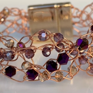 Copper Wire Crochet Crystal Bracelet with Magnetic Clasp