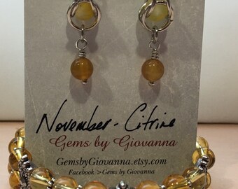 November Citrine Birthstone Bracelet, Gemstone Bracelet and Earring Set, Citrine Gemstone, Gift Set