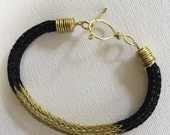 Black and Gold Viking Knit bracelet, Multicolored Viking Knit Bracelet, Handmade wire jewelry