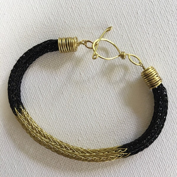 Black and Gold Viking Knit bracelet, Multicolored Viking Knit Bracelet, Handmade wire jewelry